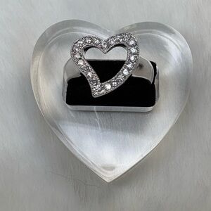 925 Sterling Silver Open Heart Clear CZ Ring